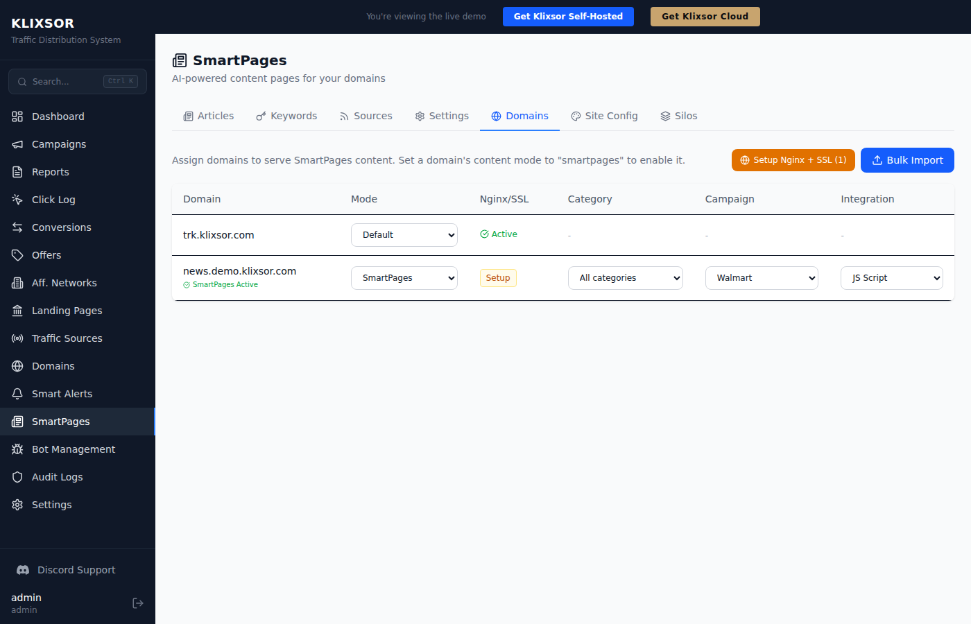 SmartPages domain and campaign integration